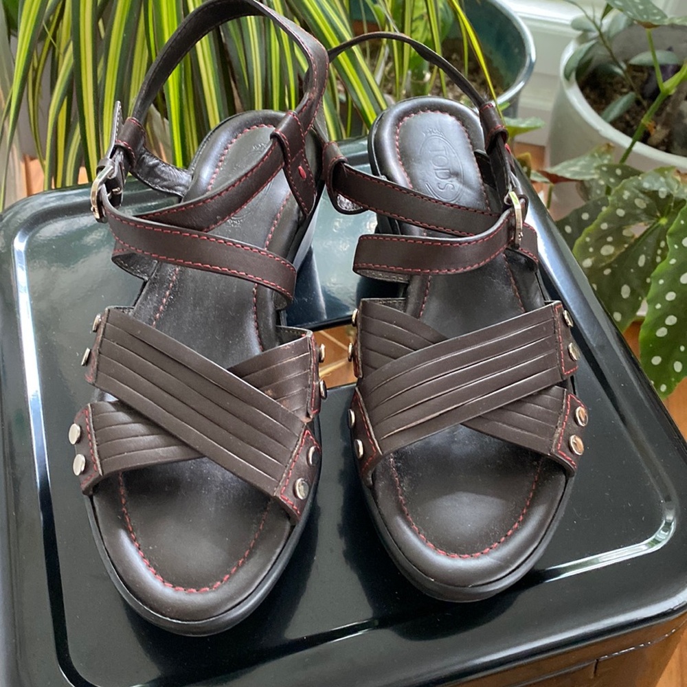 Tods brown 36 platform wedge